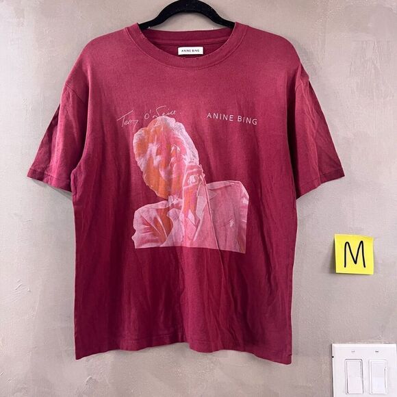 Anine Bing Ida Organic Cotton Bowie Tee Red Medium NEW - Picture 1 of 3